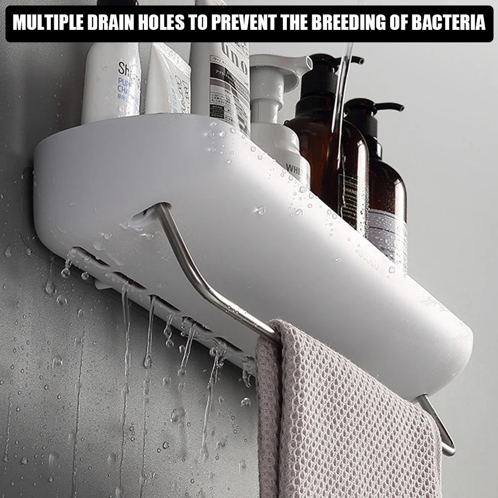 Wall Mounted Shampoo Storage Rack No Drill Compact Shower Organizer With Towel Bar | Lersk