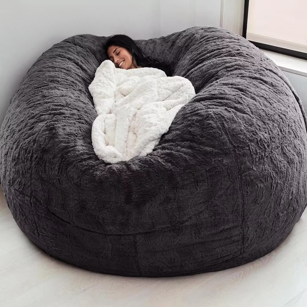 Giant Five Foot Fluffy Fuskepels Saccosekktrekk Ultra Myk Lounge Sofa (Kun Trekk) | Lersk