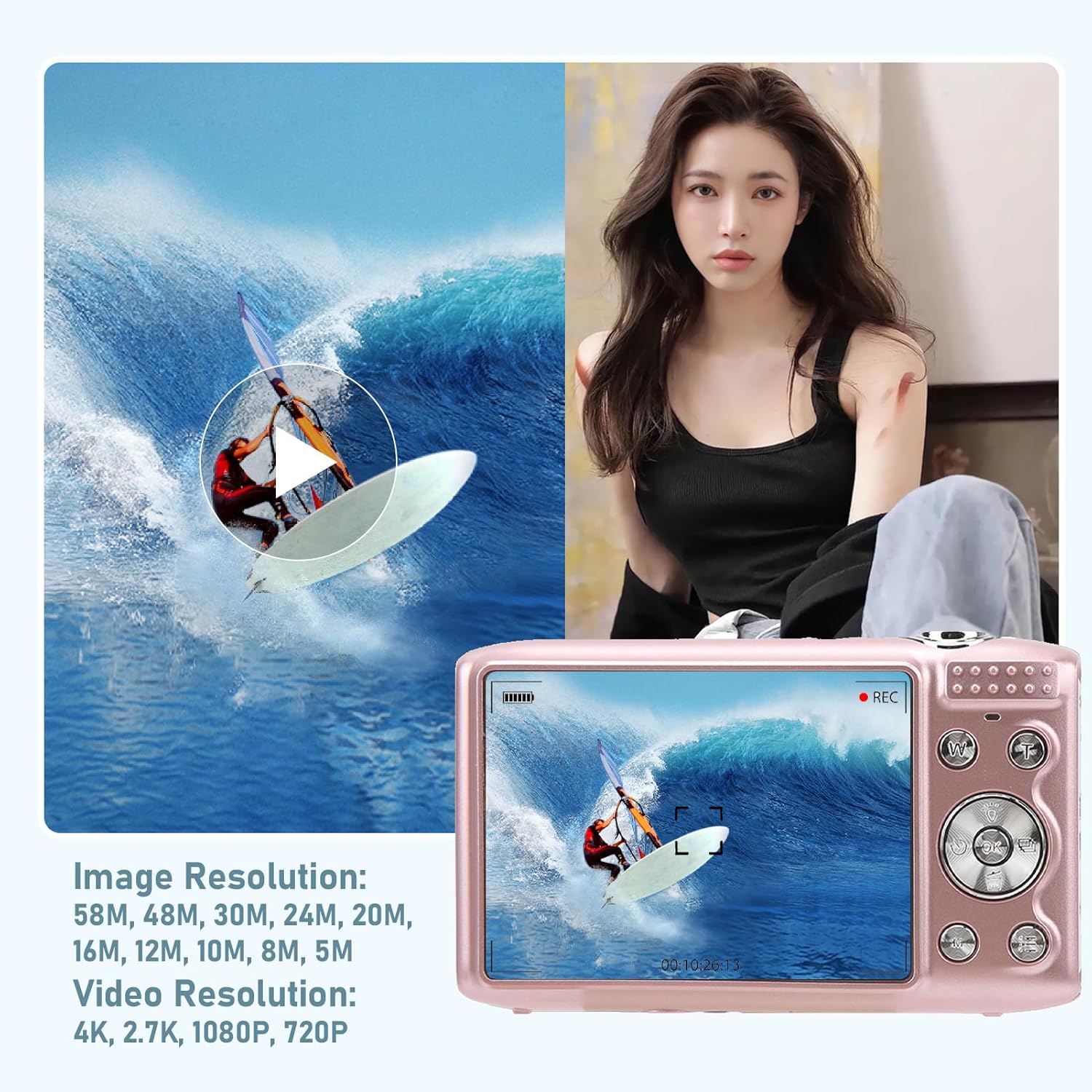 Lumora 4K kompaktní digitální fotoaparát s 58MP fotografiemi a 16× zoomem pro každodenní fotografování | Lersk