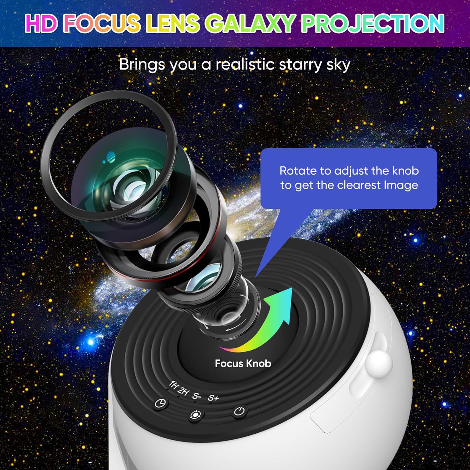 Galaxy projektor 360 fokos forgatással a lenyűgöző, egész szobára kiterjedő éjszakai égbolt látványáért | Lersk