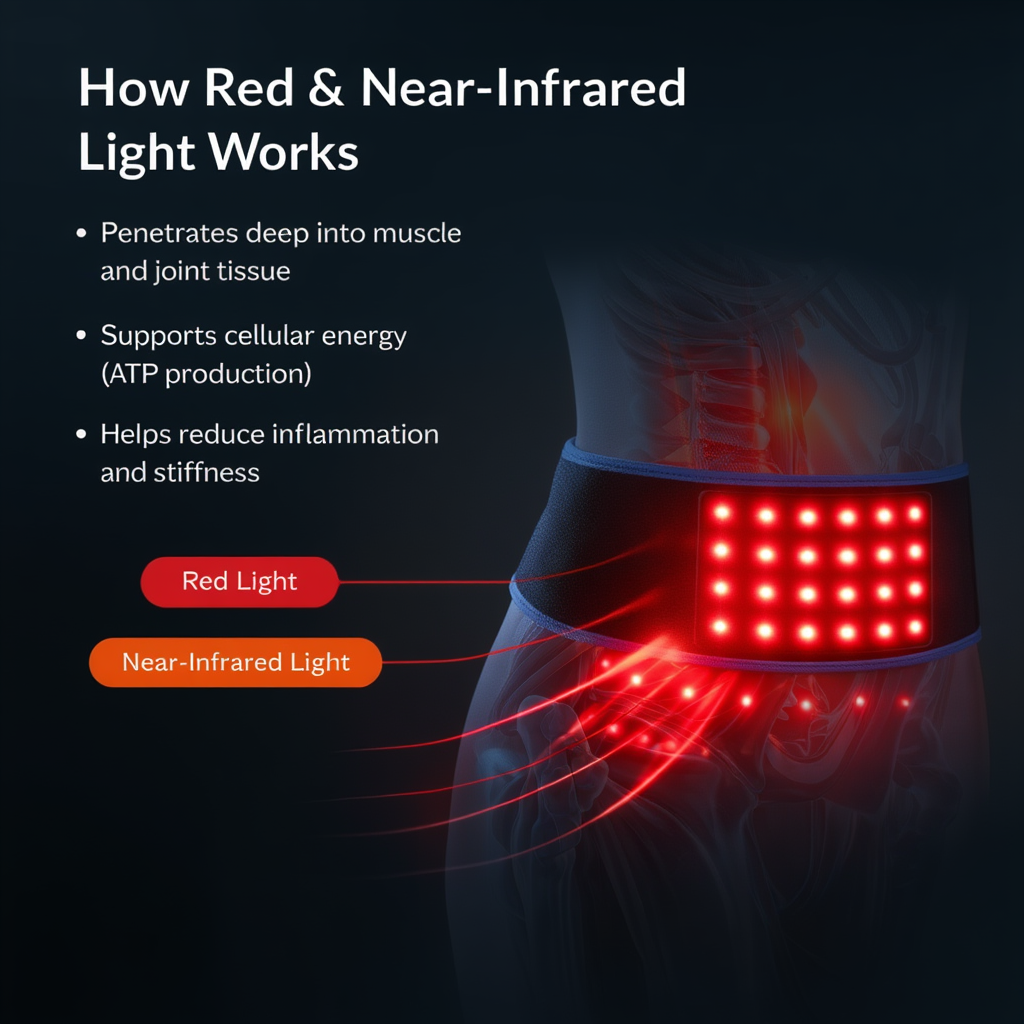 Pás pro terapii červeným světlem s LED diodami 660nm a 850nm pro pohodlí svalů a kloubů | Lersk
