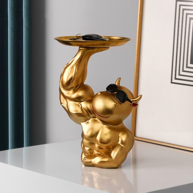 Luxio Gold Cow Tray Decor for Tables and Desks Rich Design | Lersk