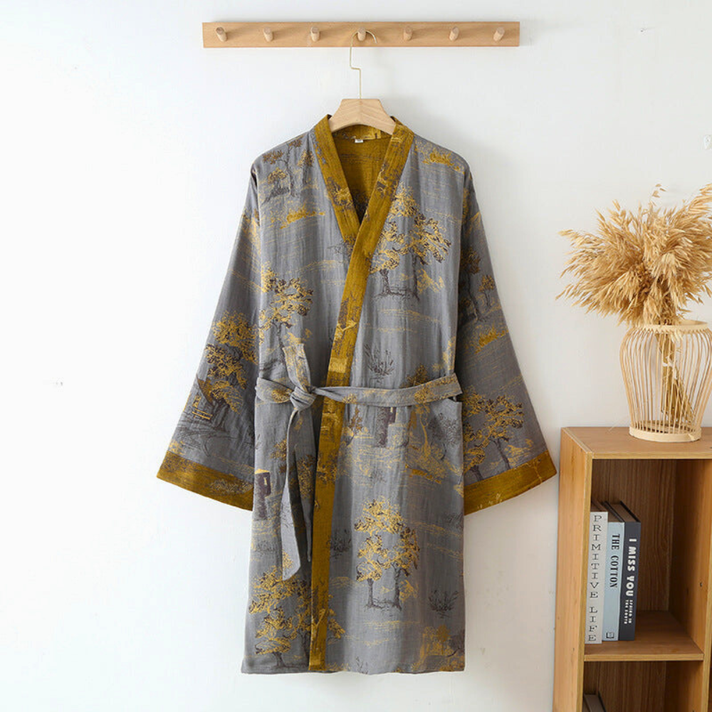 Rustikale Eleganz Reiner Baumwoll-Kimono-Bademantel für Damen zum Entspannen | Lersk