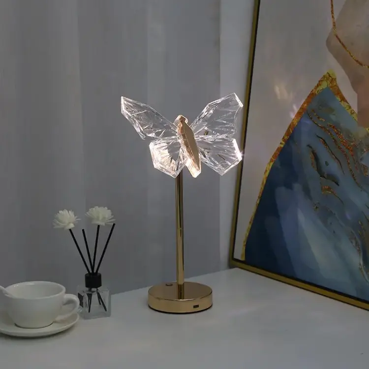 Luminara Crystal Butterfly LED Table Lamp For Bedroom In Iron And Acrylic | Lersk