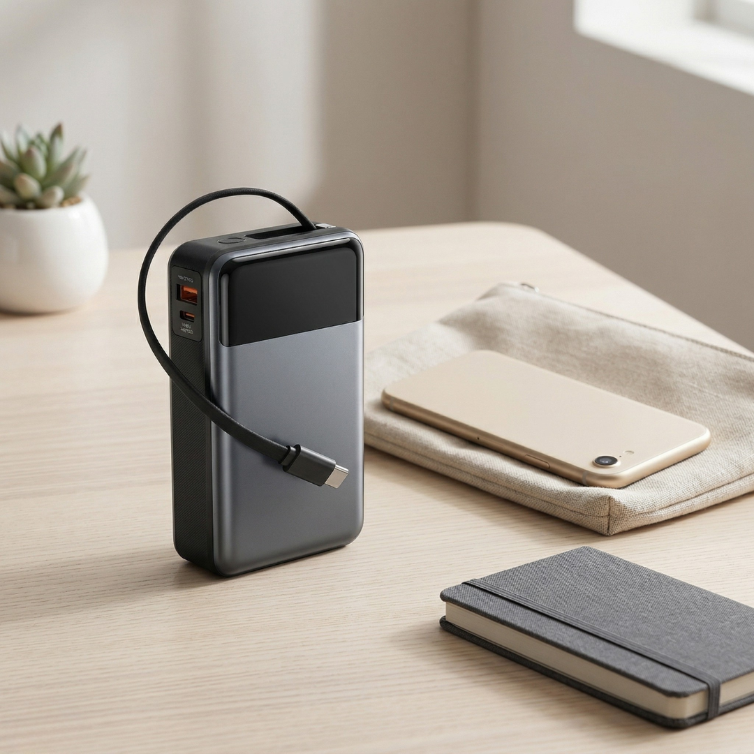 Tragbare Powerbank mit integriertem Kabel für einfaches Laden unterwegs | Lersk