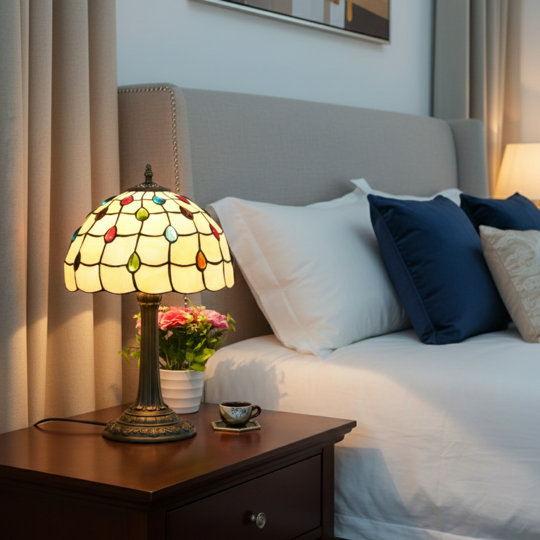 Lampada da tavolo vintage in vetro colorato per illuminazione elegante della casa | Lersk