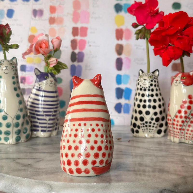 Polka Dot Cat Vase For Whimsical Home Decor And Cat Lovers, Cute Collectible Vase Gift Idea | Lersk
