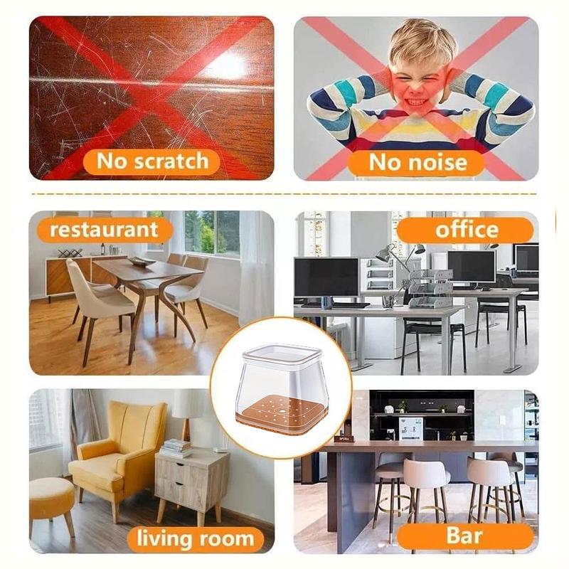 Clear Silicone Chair Leg Caps With Integrated Felt Pads For Smooth, Quiet Glide On Hardwood, Tile And Laminate Floors | Lersk