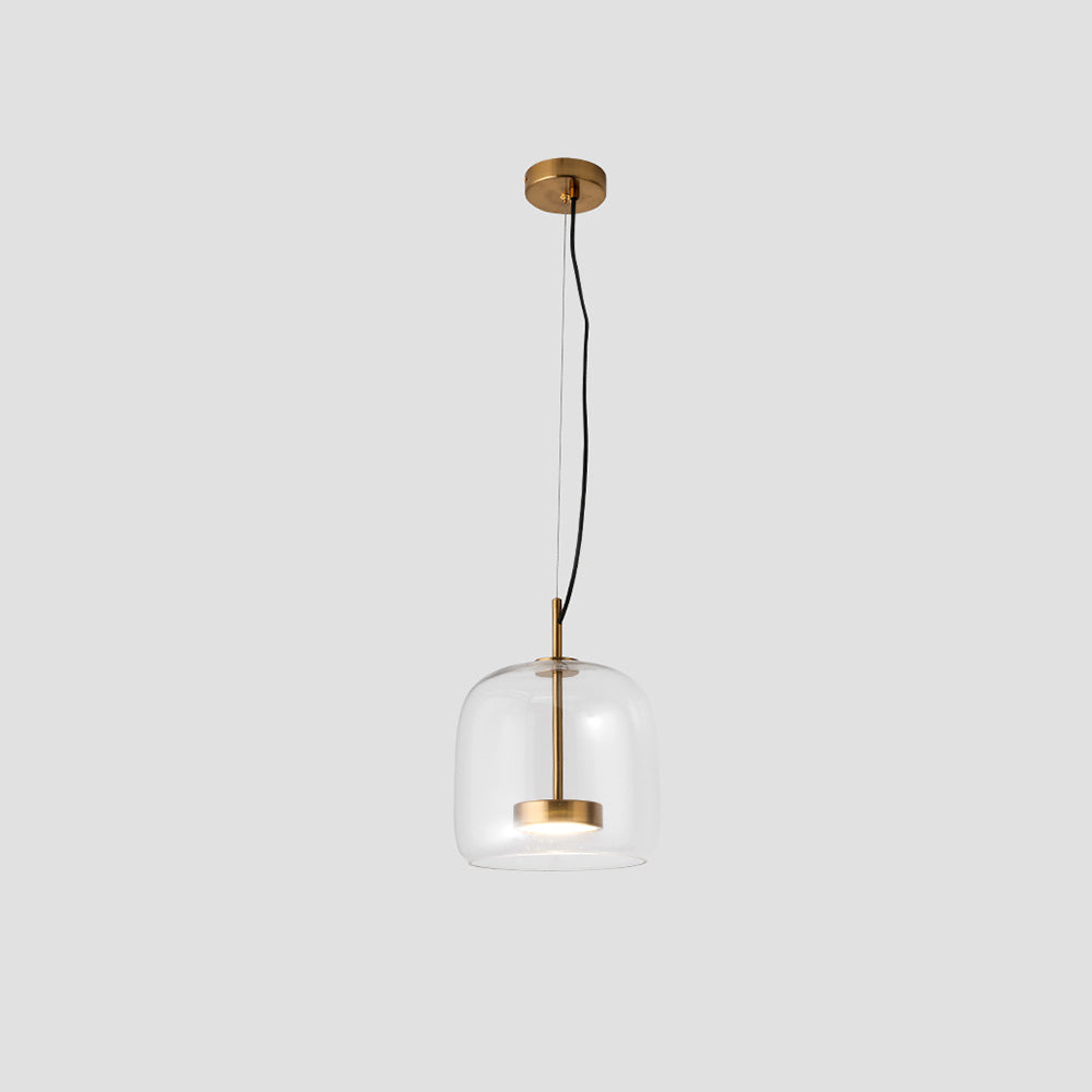 Solara Retro LED Pendant Light in Gold Metal Amber Glass | Lersk