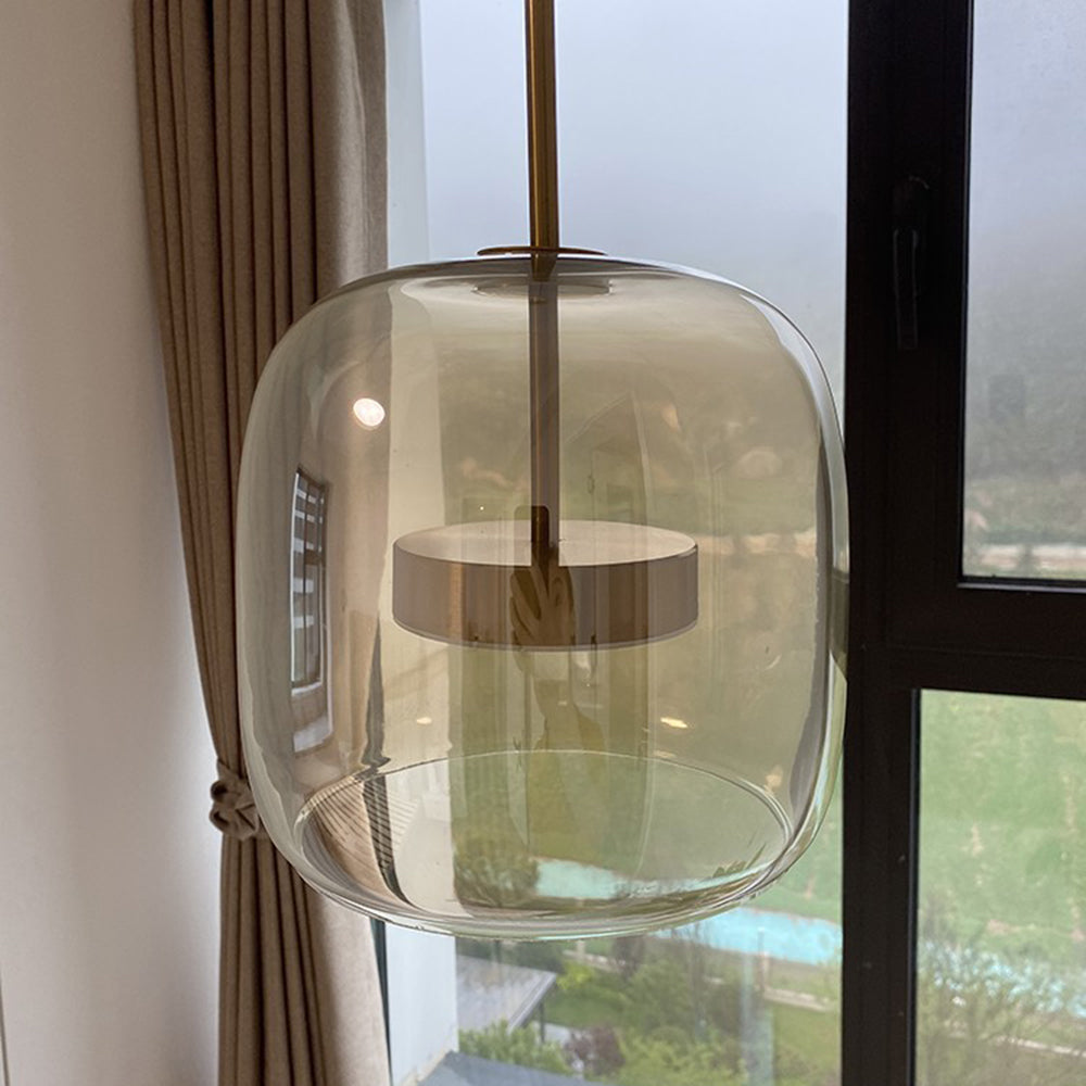 Marisol Retro LED Pendelleuchte Gold Bernsteinfarbenes Glas Schlafzimmer | Lersk