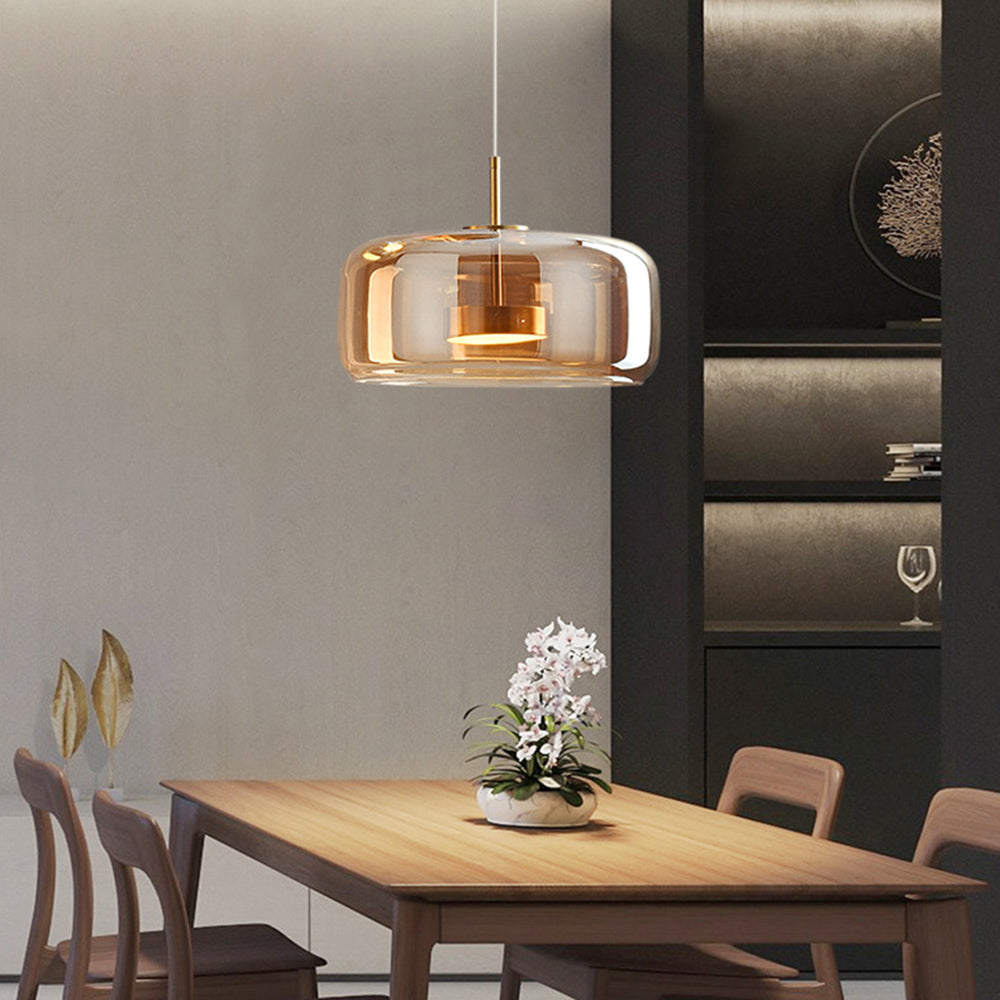 Marisol Retro LED Pendelleuchte Gold Bernsteinfarbenes Glas Schlafzimmer | Lersk