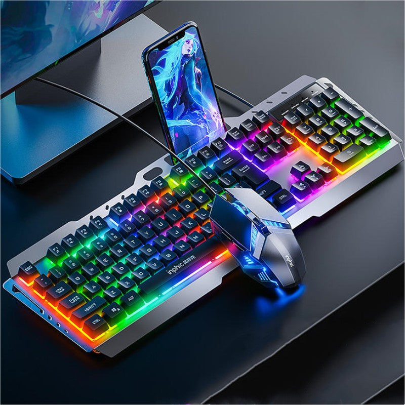 Teclado mecánico metálico y conjunto de ratón para juegos y uso en PC de escritorio con construcción duradera | Lersk