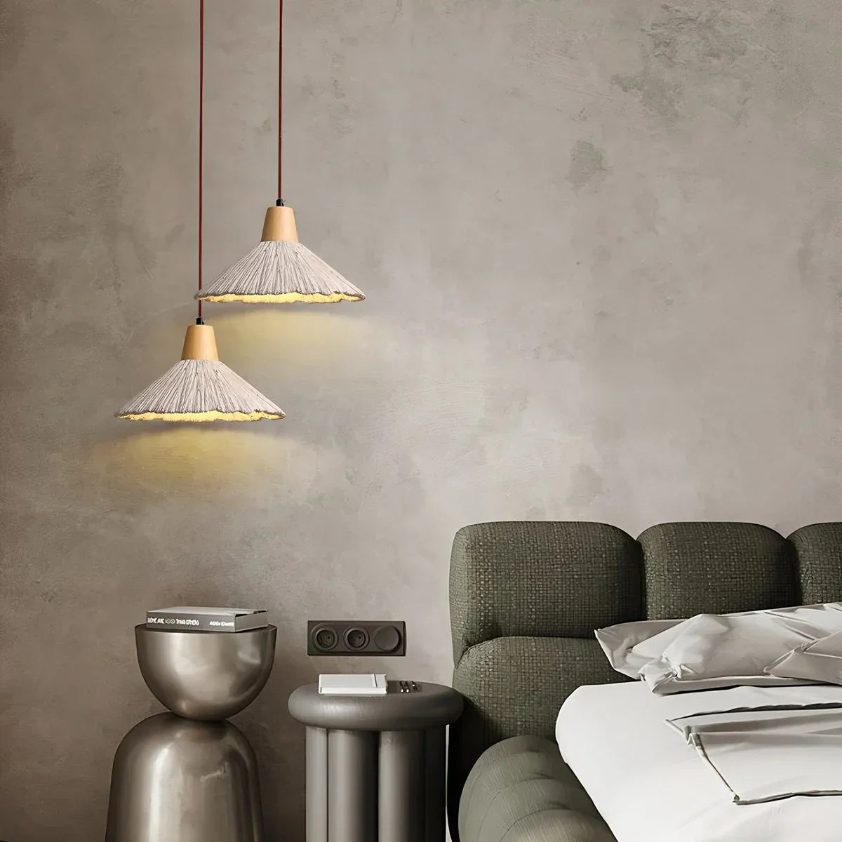 Concrete Pleated Pendant Lamp for Bedroom | Lersk