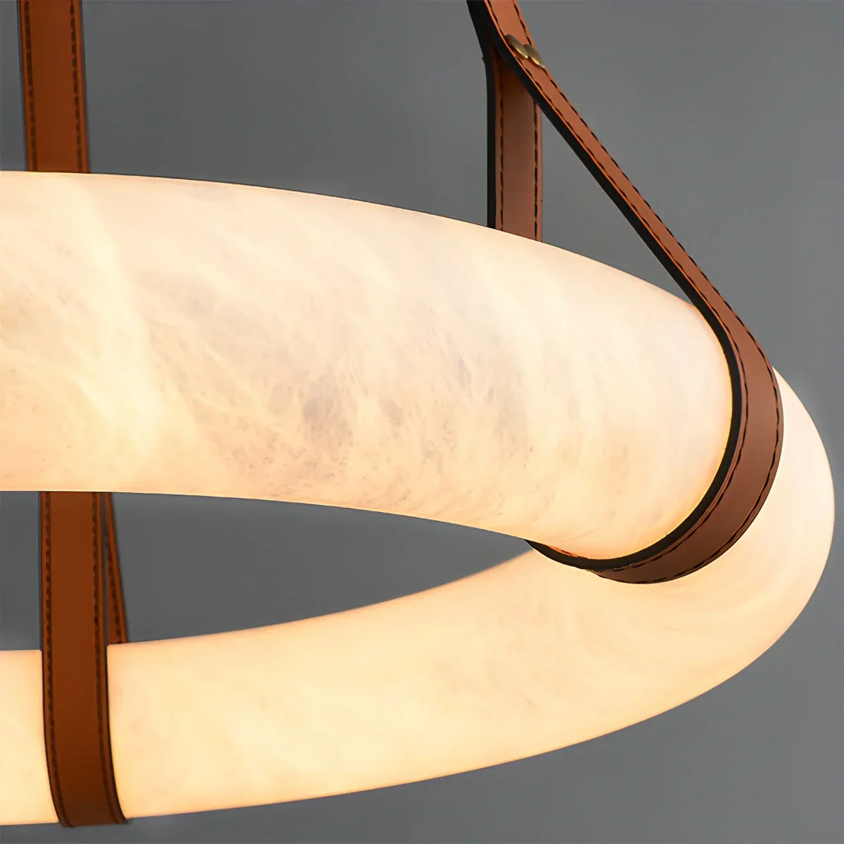 Round Spanish Alabaster Pendant Light Leather Hanging Wire | Lersk