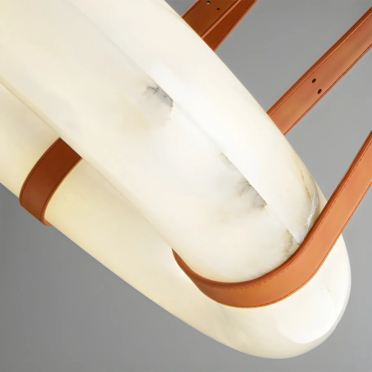Round Spanish Alabaster Pendant Light Leather Hanging Wire | Lersk