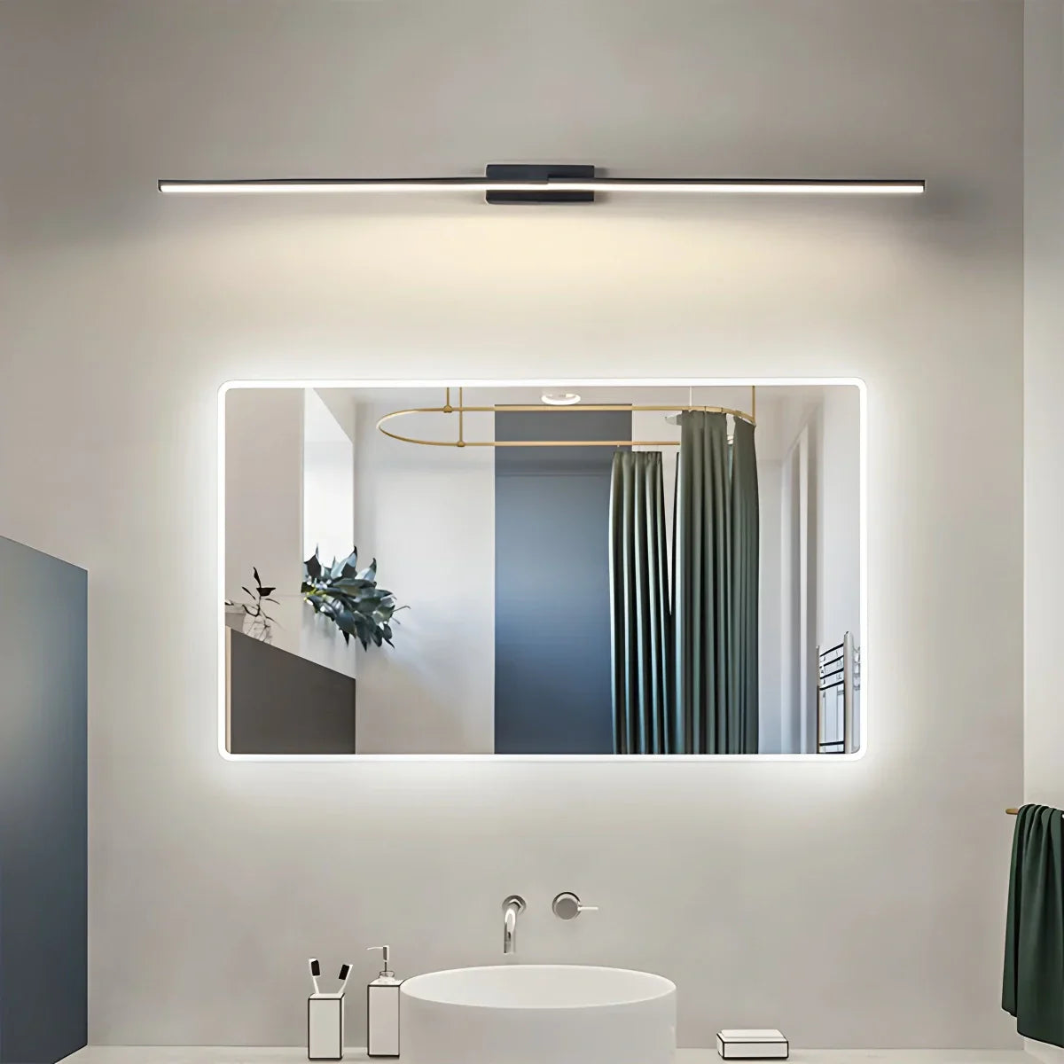 Aplique de pared lineal para baño con espejo | Lersk