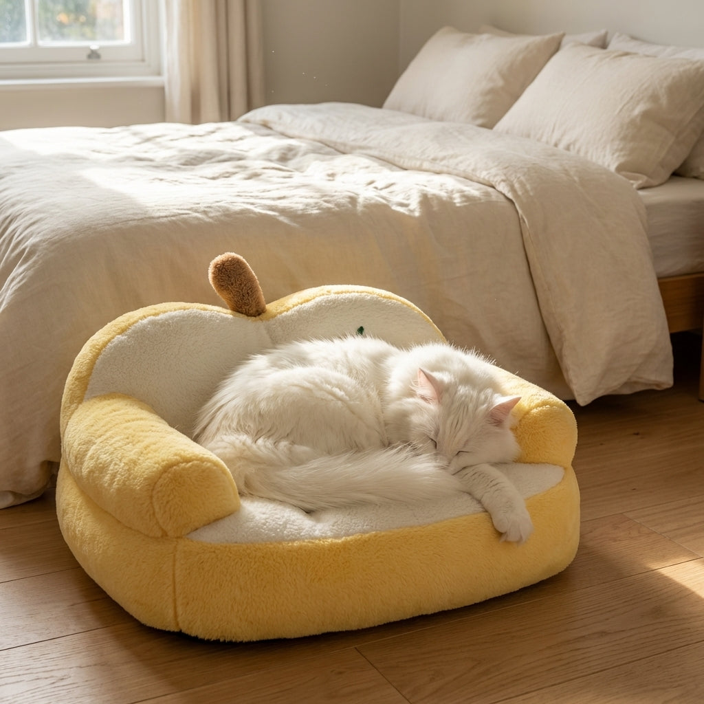 Apple Shaped Cat Sofa Bed With Rabbit Fur Plush Removable Cover | Lersk