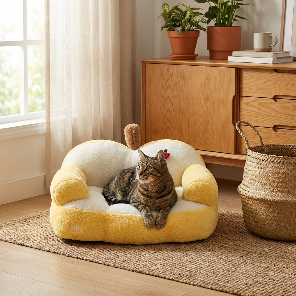 Apple Shaped Cat Sofa Bed With Rabbit Fur Plush Removable Cover | Lersk