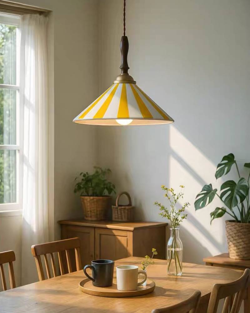 Striped Pendant Light – Retro Cone Ceiling Fixture For Dining And Living Spaces | Lersk