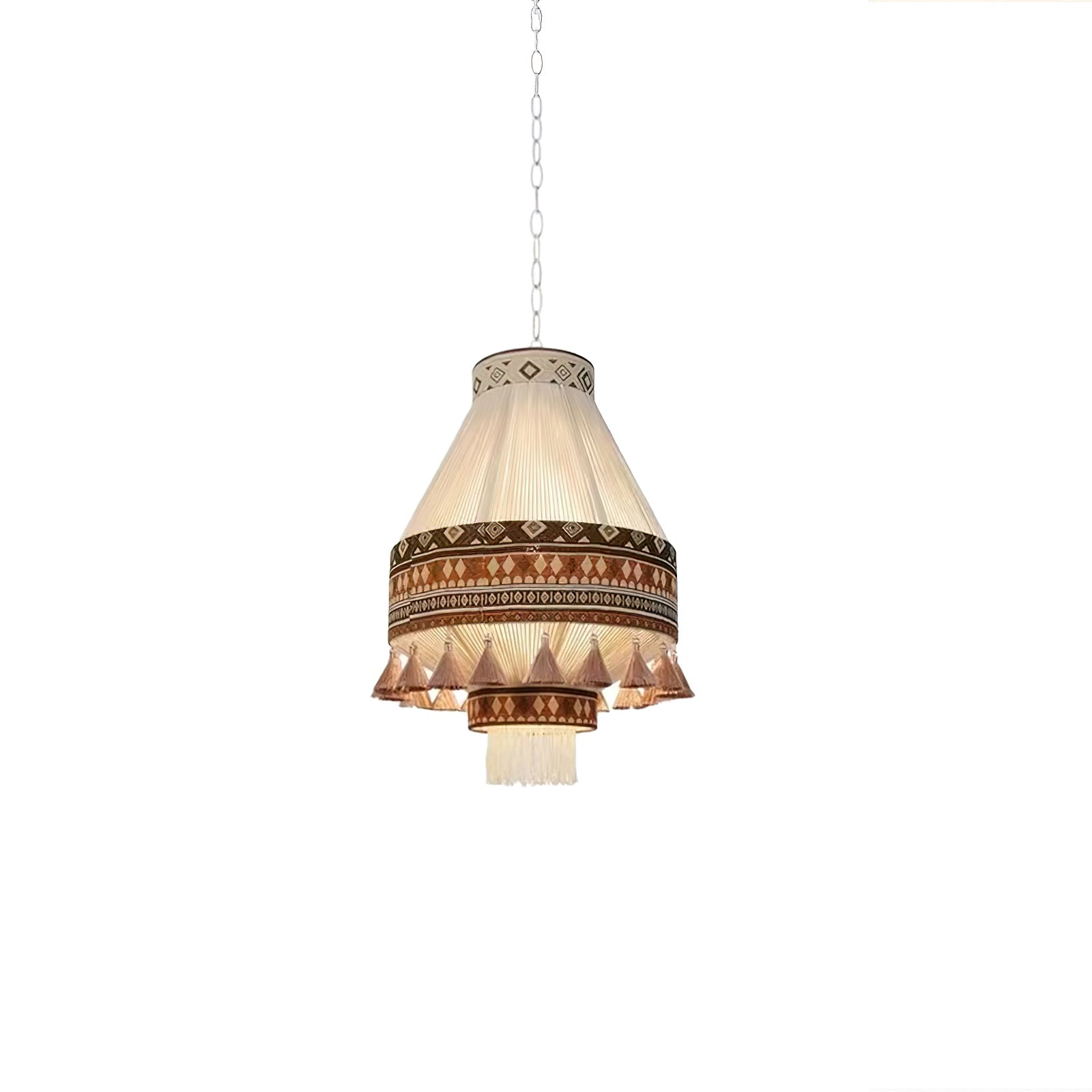 Závěsná lampa Astraea Boho s třásněmi a geometrickým vzorem | Lersk
