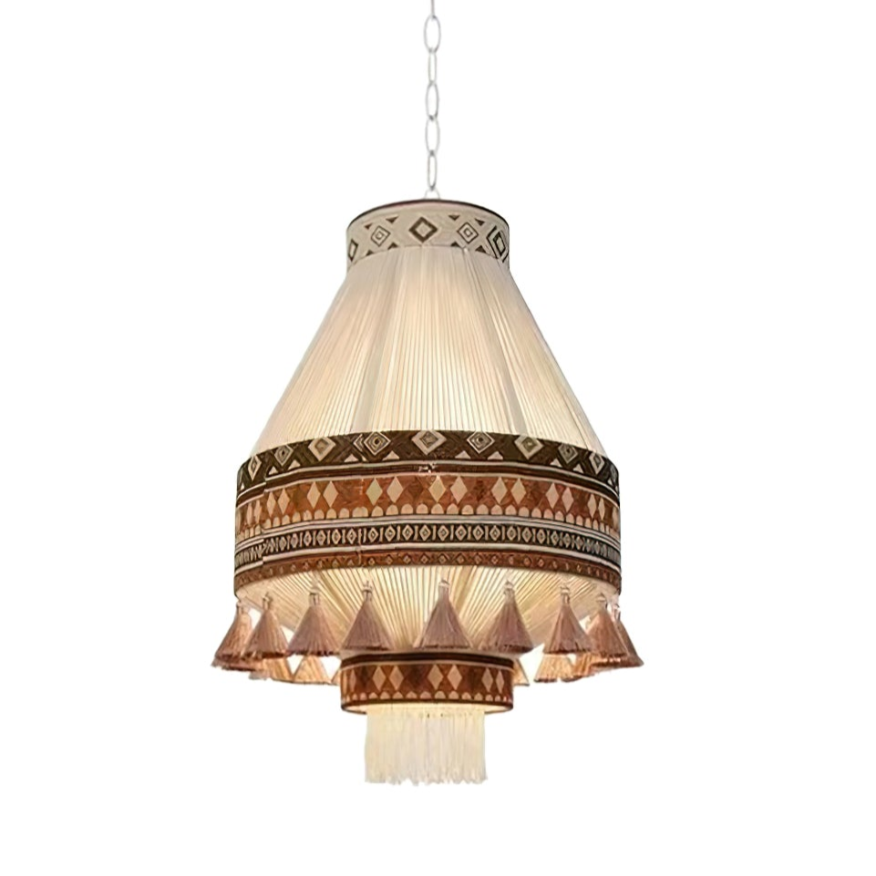 Závěsná lampa Astraea Boho s třásněmi a geometrickým vzorem | Lersk