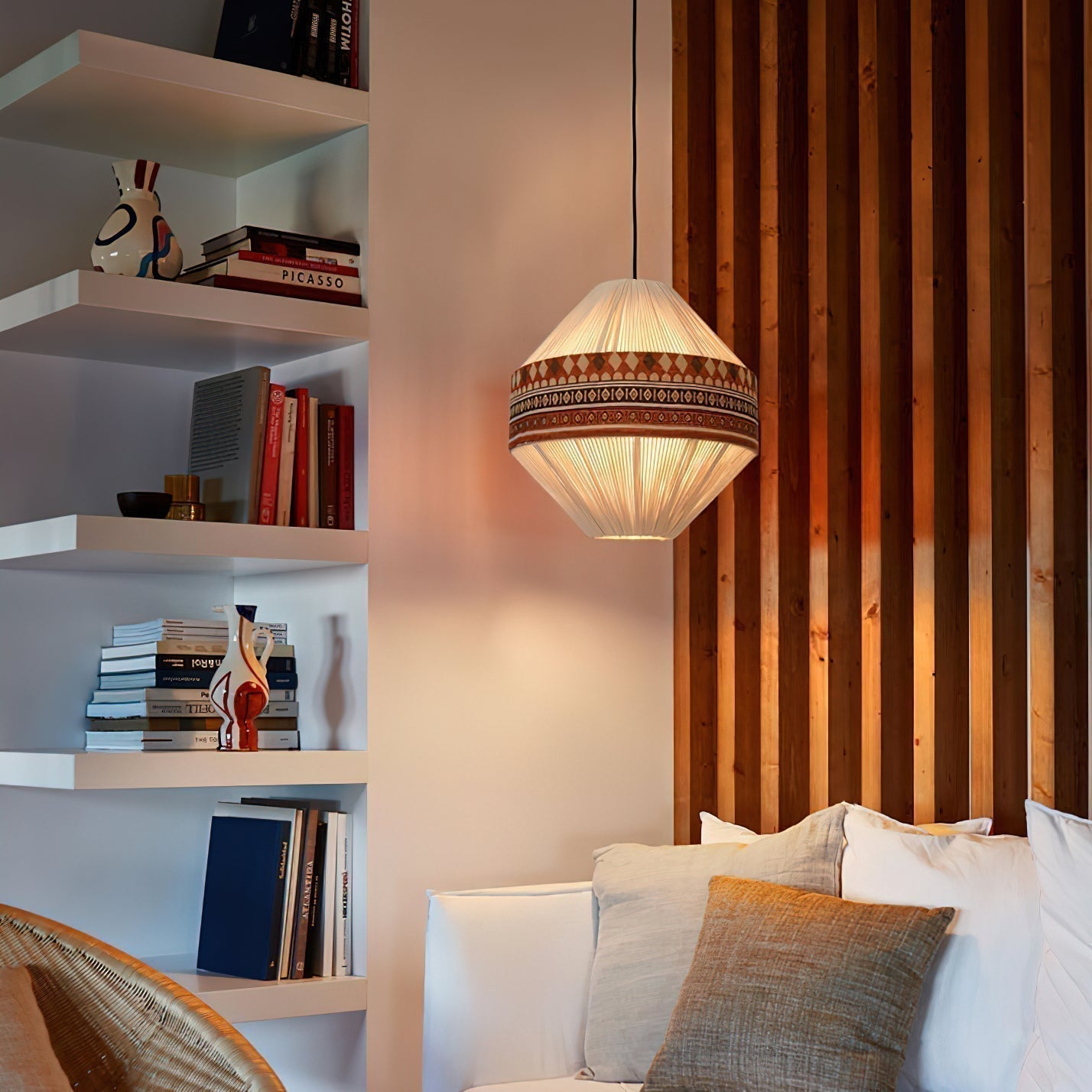 Závěsná lampa Astraea Boho s třásněmi a geometrickým vzorem | Lersk