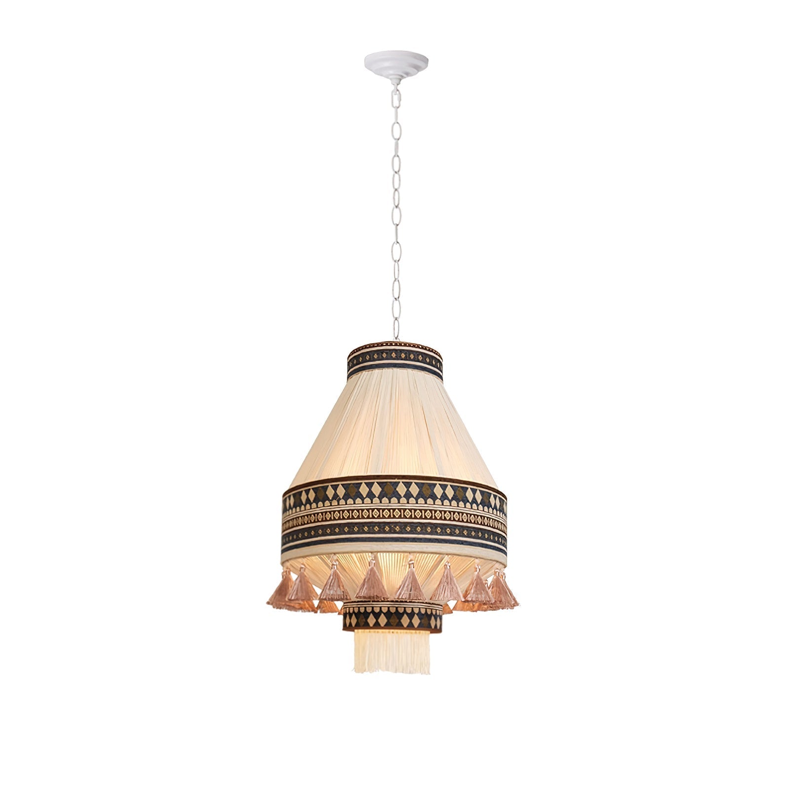 Závěsná lampa Astraea Boho s třásněmi a geometrickým vzorem | Lersk