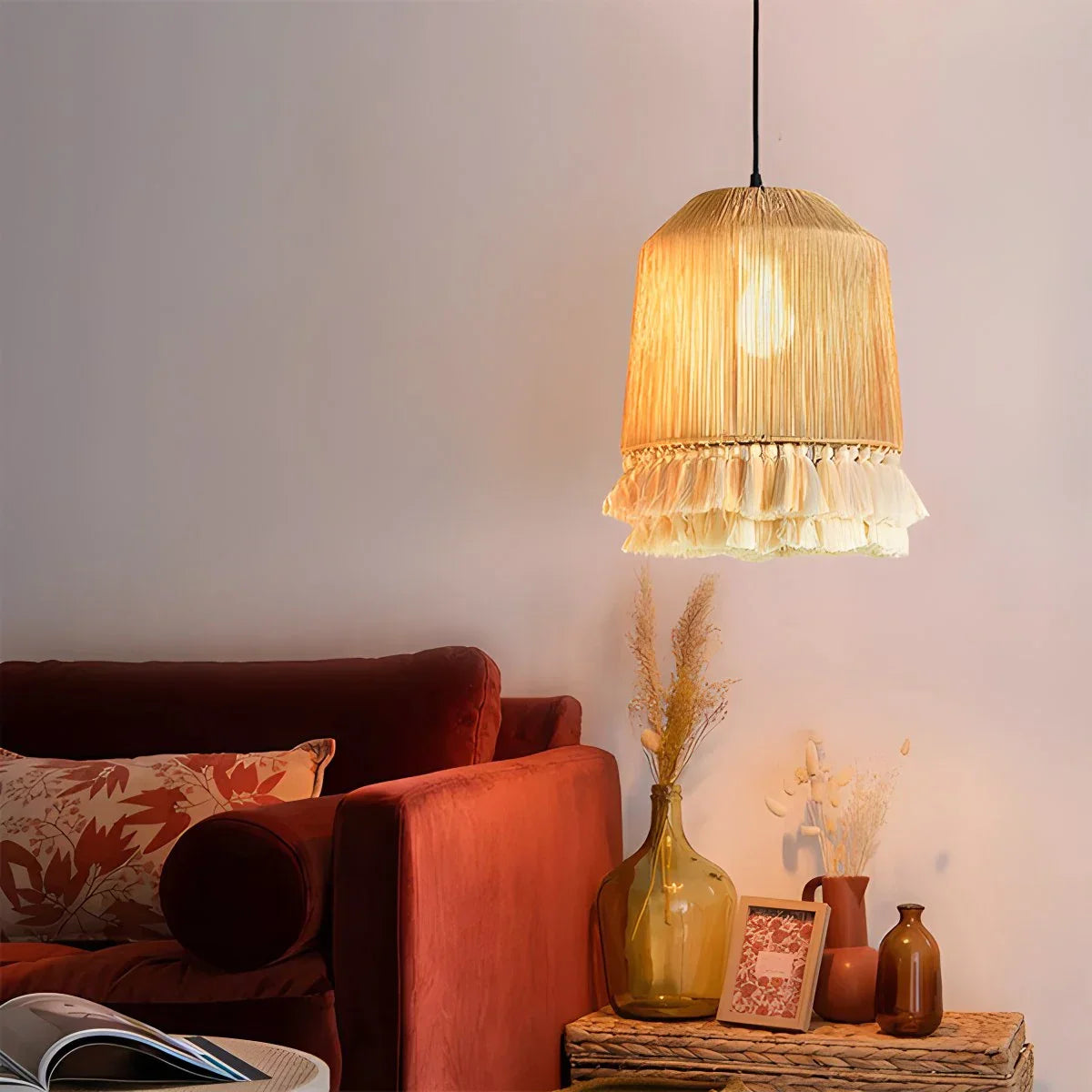 Boho Vintage Twine Fringe Pendant Light | Lersk