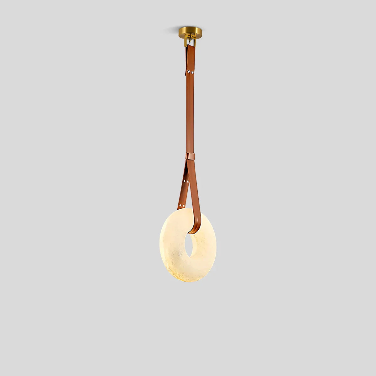Round Spanish Alabaster Pendant Light Leather Hanging Wire | Lersk
