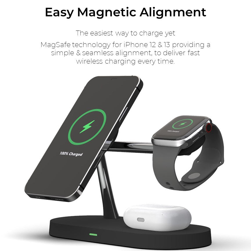 QuattroCharge 4v1 MagSafe bezdrátová nabíječka pro iPhone, Watch a Buds