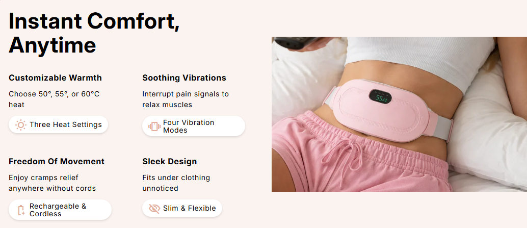 Cordless Menstrual Heat Pad with Vibration & 3 Temperature Settings for Period Comfort | Lersk