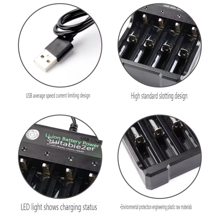 18650 Li-ion Batterioplader 4 Slots AC 110V 220V EU/US Dual Til 18650 Opladning 3,7V 4,2V Genopladelig Opladning til 18500 | Lersk