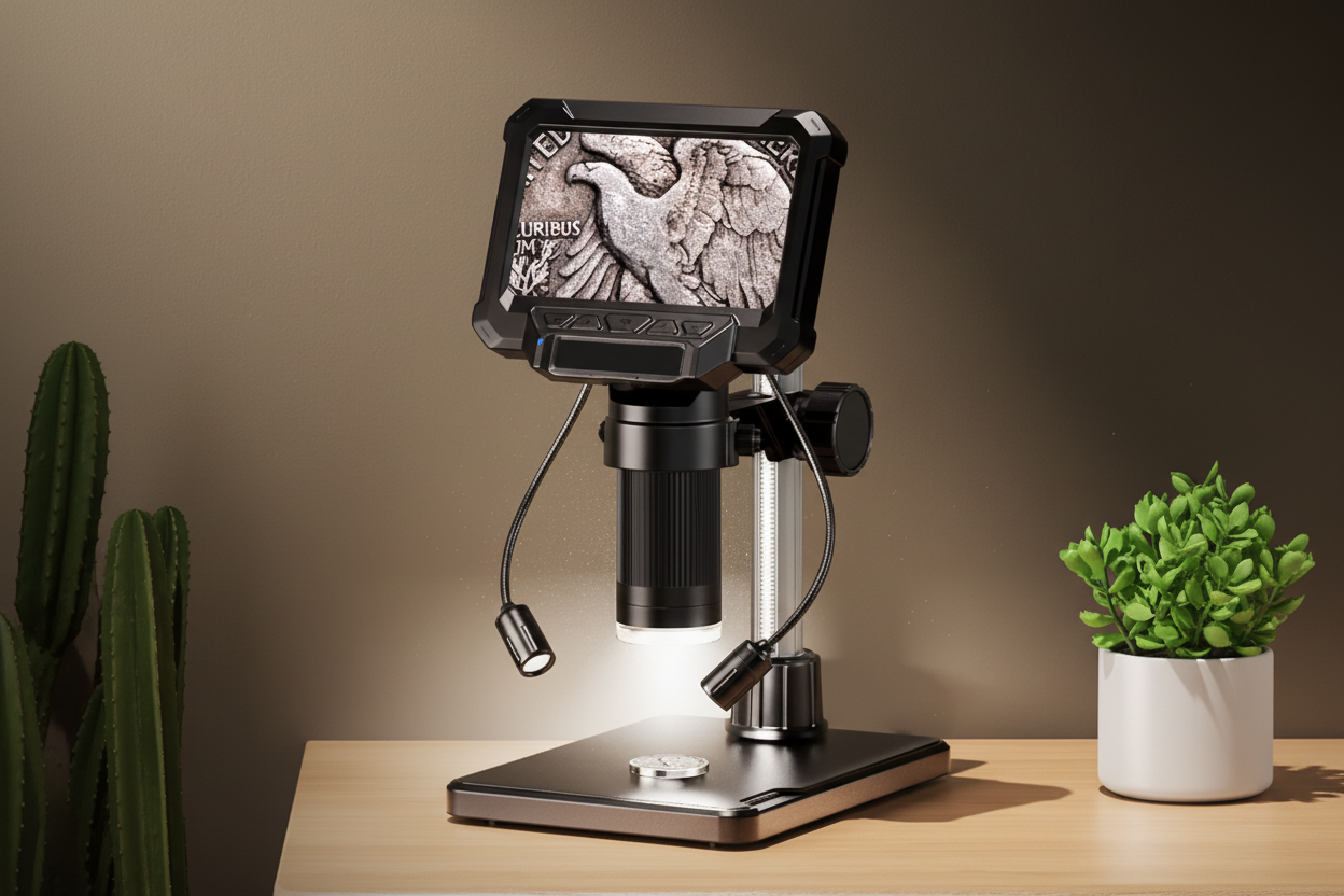 Digital Microscope with 4.3 Inch Screen 1080P 1600X Magnification and 8 LED Lights for Coins PCB and Plants | Lersk