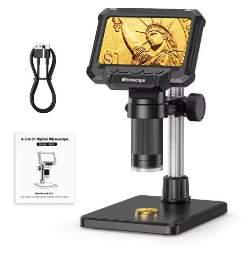 Digital Microscope with 4.3 Inch Screen 1080P 1600X Magnification and 8 LED Lights for Coins PCB and Plants | Lersk