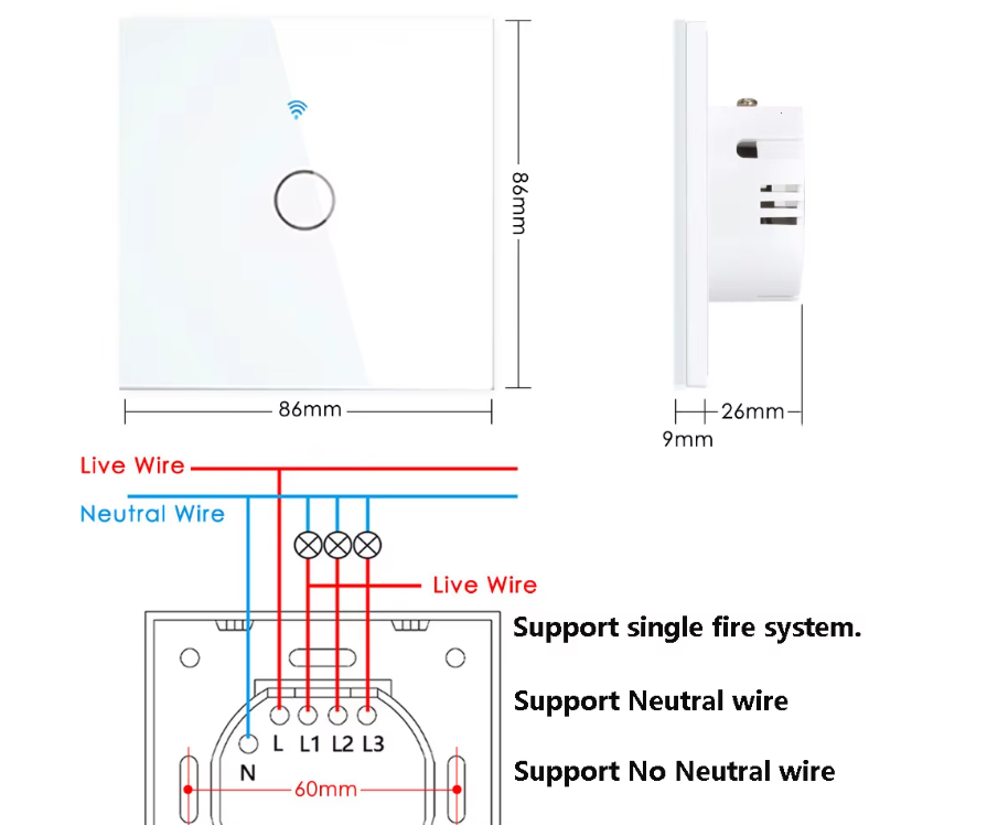 WiFi Smart Touch Light Switch with Alexa and Google Home No Neutral Wire Required | Lersk