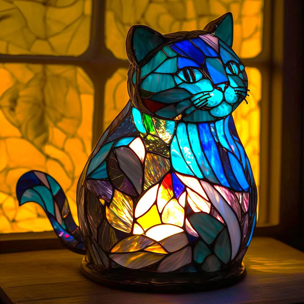Lámpara de mesa de vidrio emplomado con diseño de animal para decoración del hogar y exhibición en estantes, acento de iluminación elegante | Lersk
