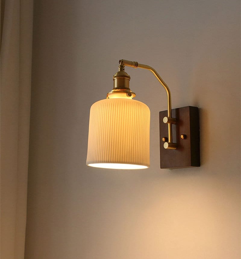 Aveline | Vintage Ceramic LED Wall Light With Black Walnut Wood Fixture | Lersk