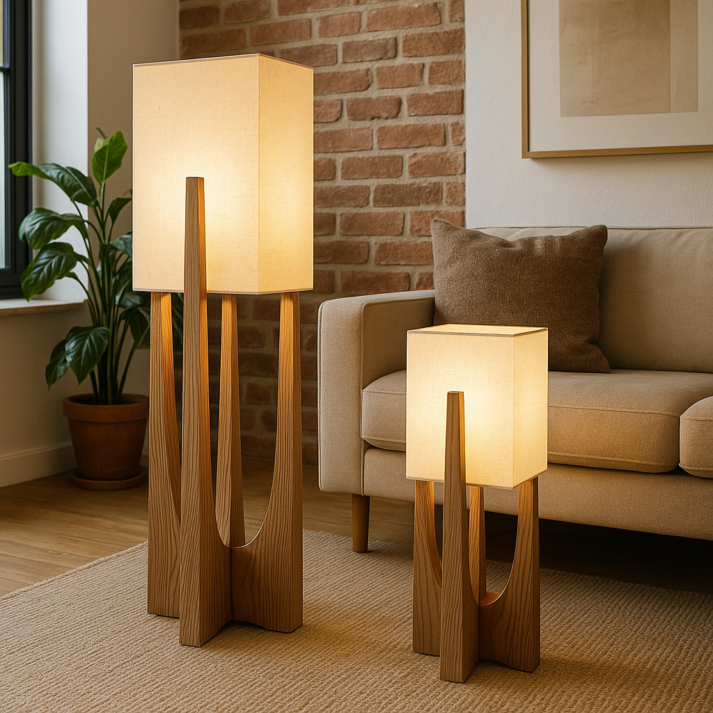 Lampa podłogowa Kumo z orzecha włoskiego, minimalistyczne stojące światło z litego drewna | Lersk