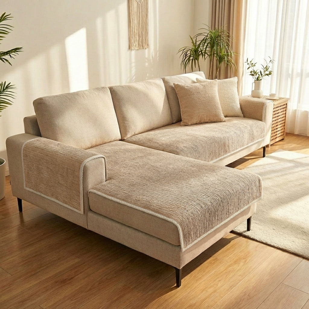 Chenille Sofa Cover With Striped Anti Scratch In Grey, Blue, And Beige | Lersk