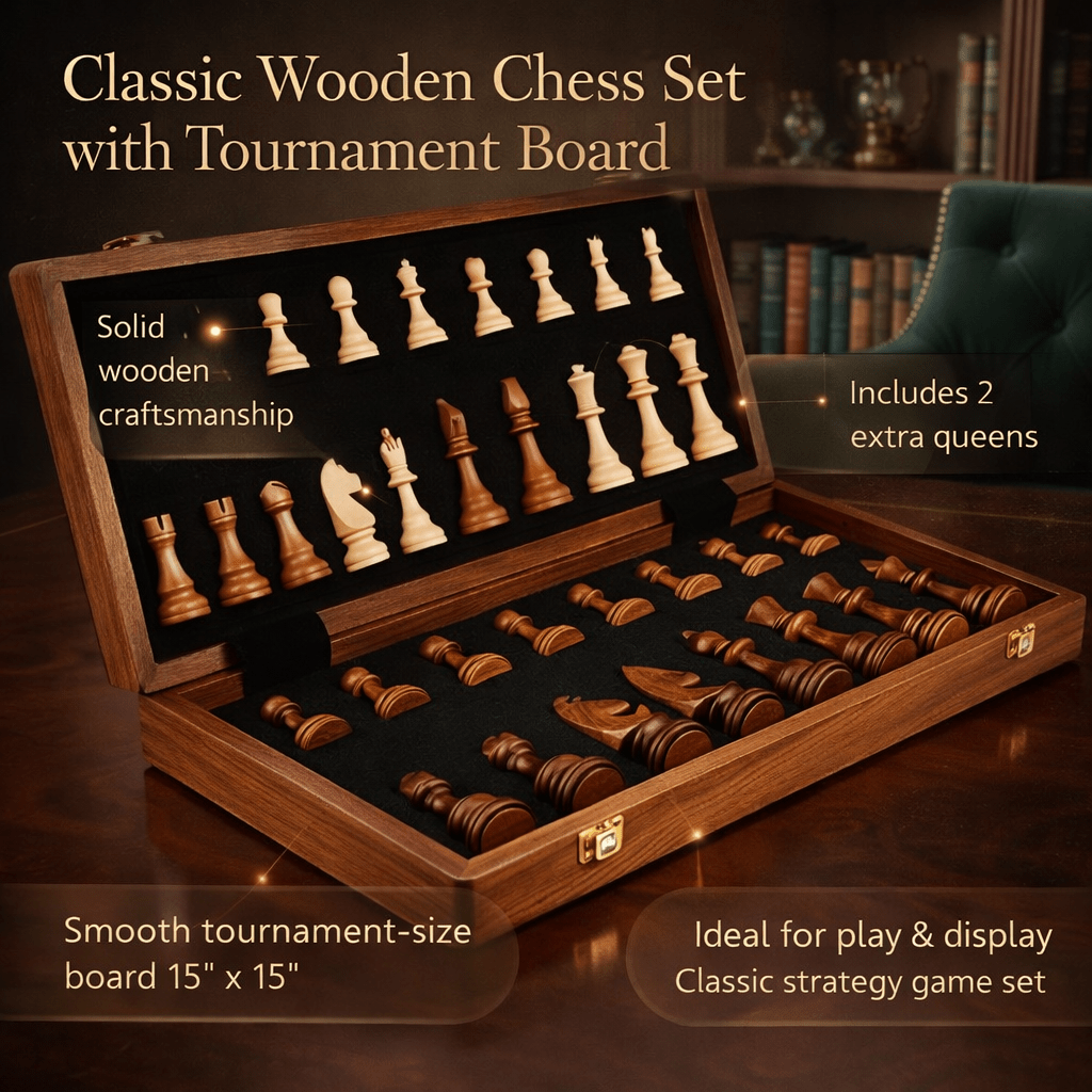 Set di Scacchi in Legno con Scacchiera da Torneo e Pedine Classiche | Lersk