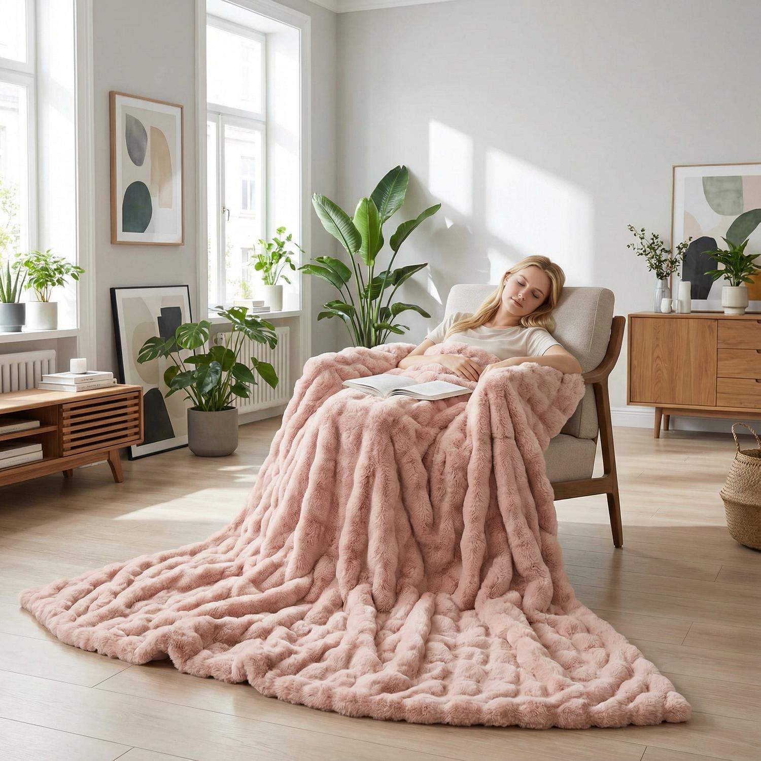 Weiche Korallenfleece-Kuschelhasen-Decken-Kollektion | Lersk