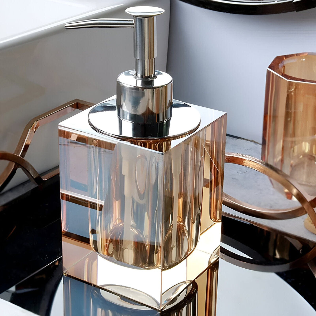 LustreEdge Crystal Glass Bath Accessory Set Elevates Decor