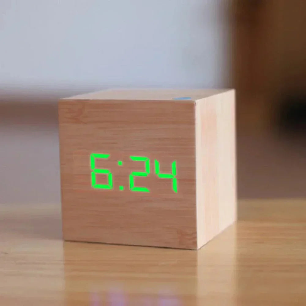 VerdiaCube Wooden LED Alarm Clock With Time Date And Temperature | Lersk