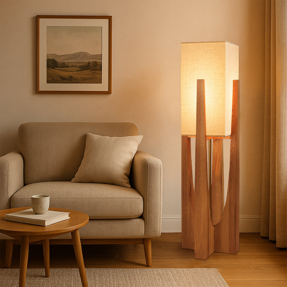 Lampa podłogowa Kumo z orzecha włoskiego, minimalistyczne stojące światło z litego drewna | Lersk