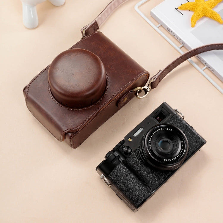 For FUJIFILM X100VI Full Body Leather Camera Case Bag With Strap In Coffee Color | Lersk