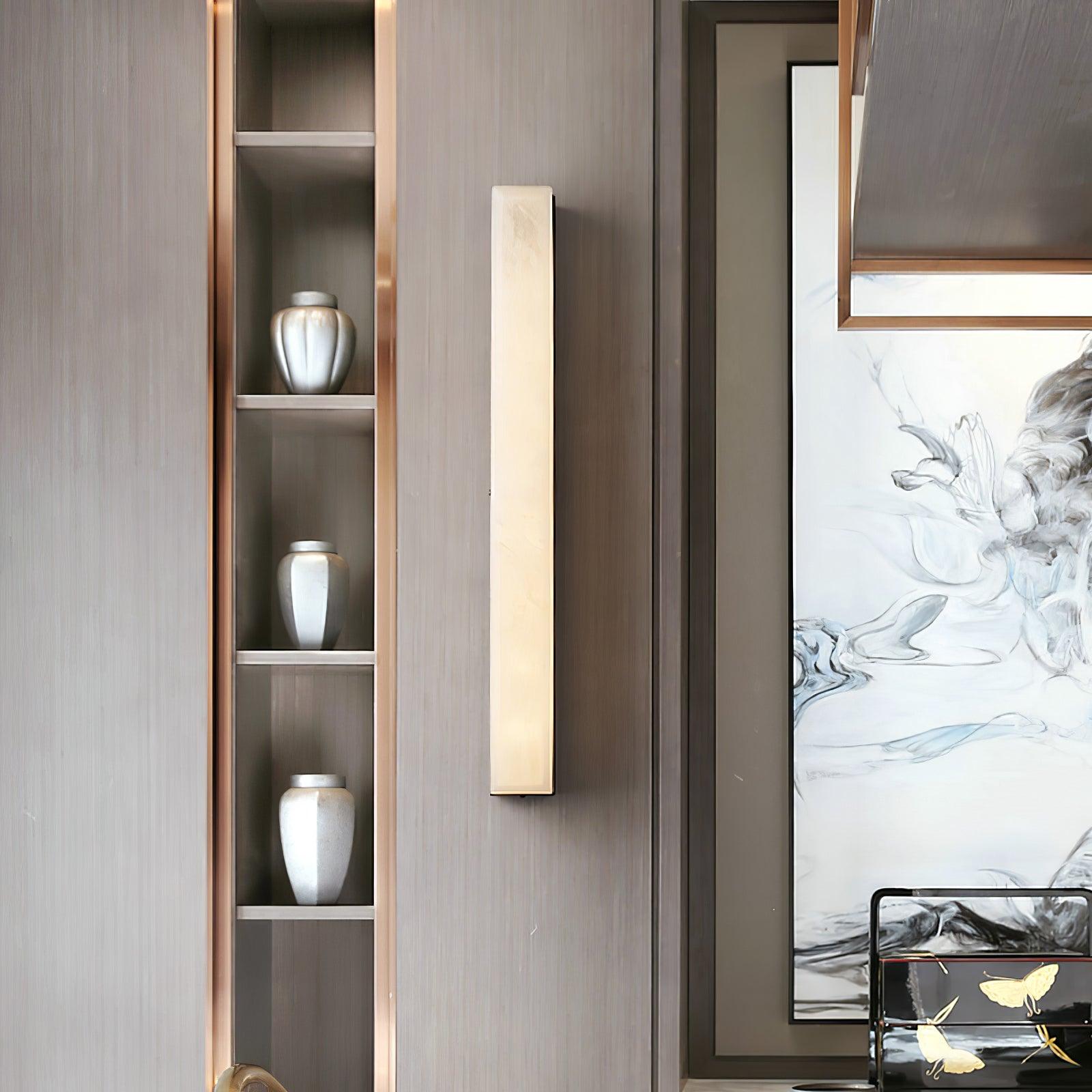 Lyra Brass Alabaster Wall Lamp Modern Vertical for Bedroom | Lersk