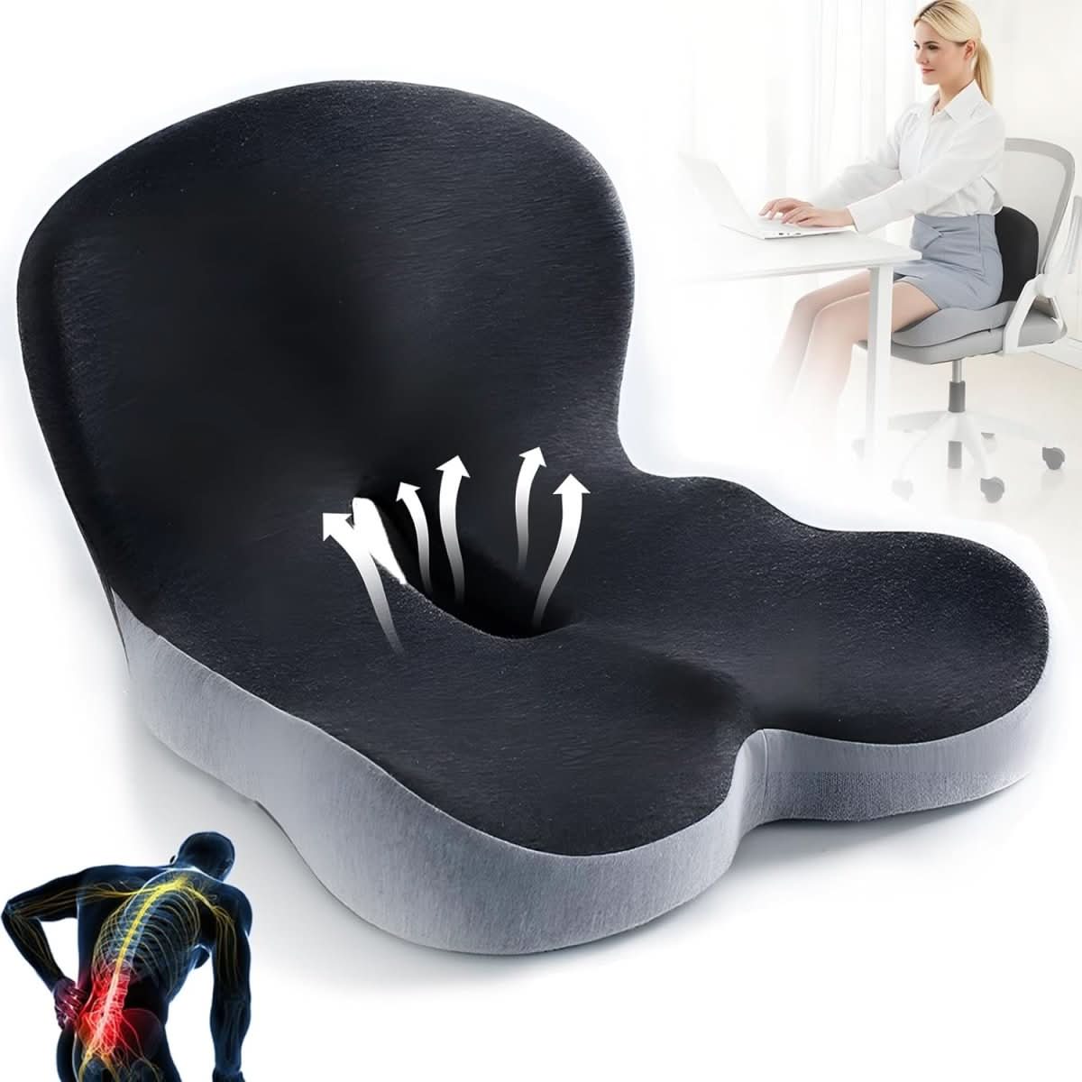 ErgoComfort Sedák Ergonomický Polštář z Paměťové Pěny pro Podporu Zad a Pohodlí | Lersk