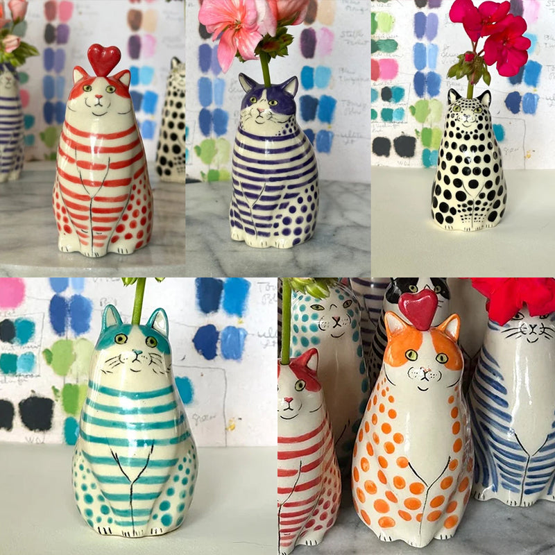 Polka Dot Cat Vase For Whimsical Home Decor And Cat Lovers, Cute Collectible Vase Gift Idea | Lersk