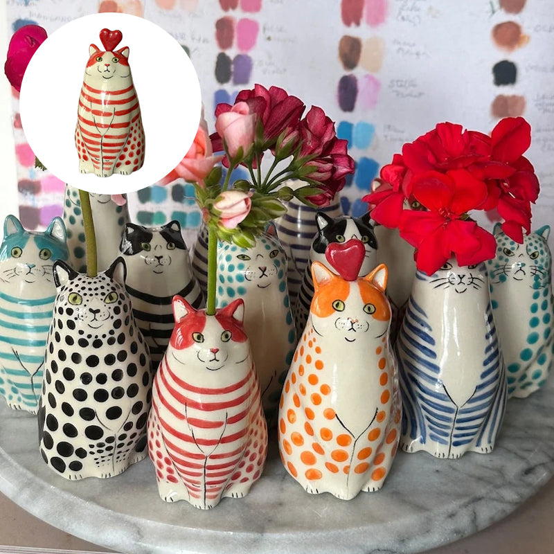 Polka Dot Cat Vase For Whimsical Home Decor And Cat Lovers, Cute Collectible Vase Gift Idea | Lersk