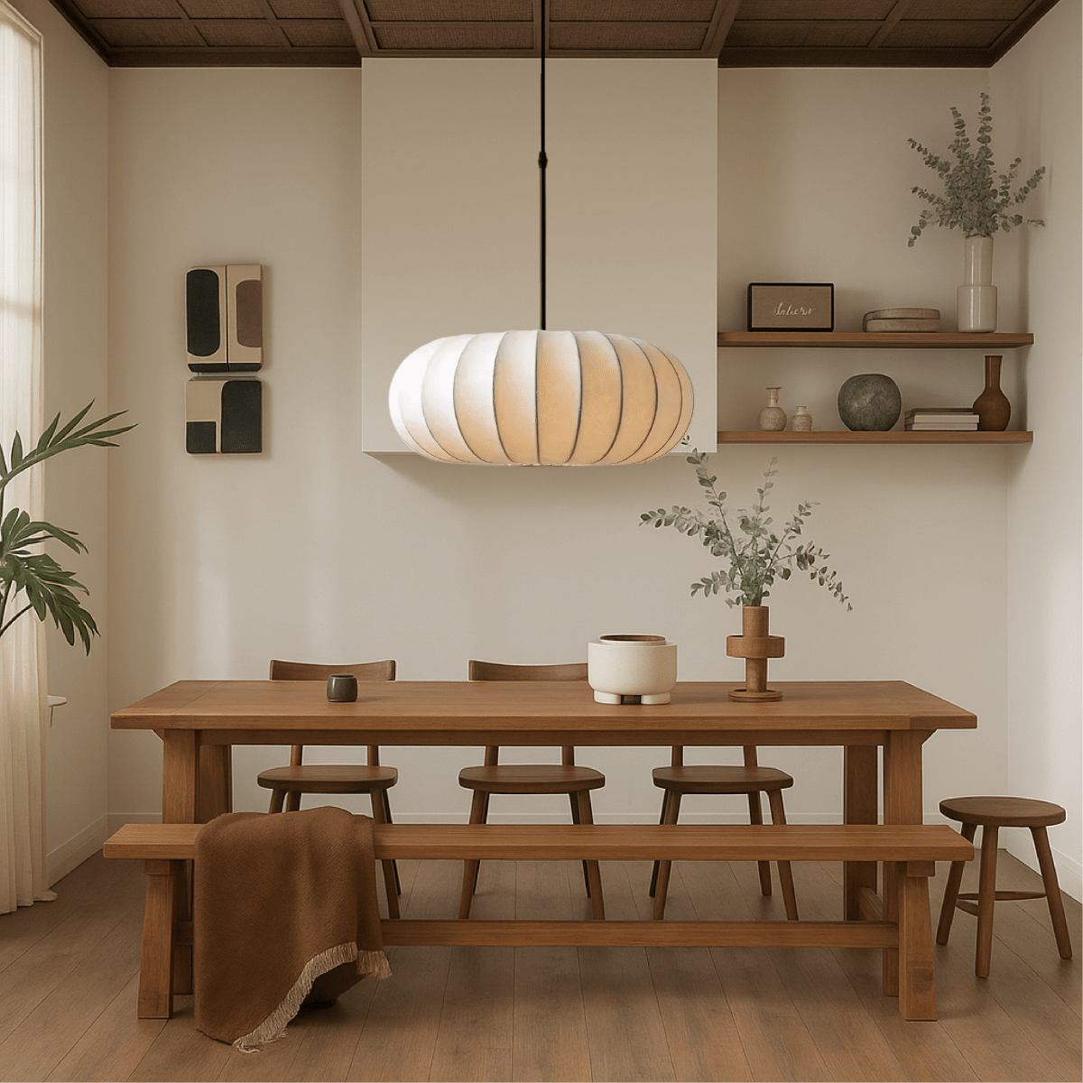 Round Pendant Light Fixture With Fabric Shade, 12-Inch Diameter | Lersk